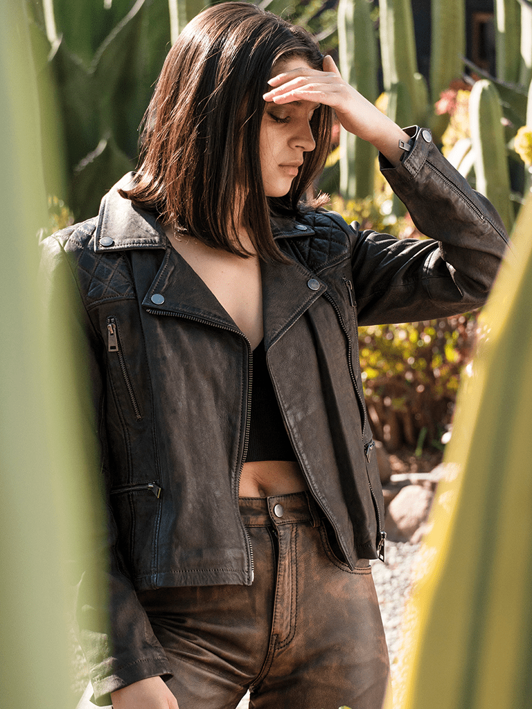 Chaqueta biker de cuero gastado