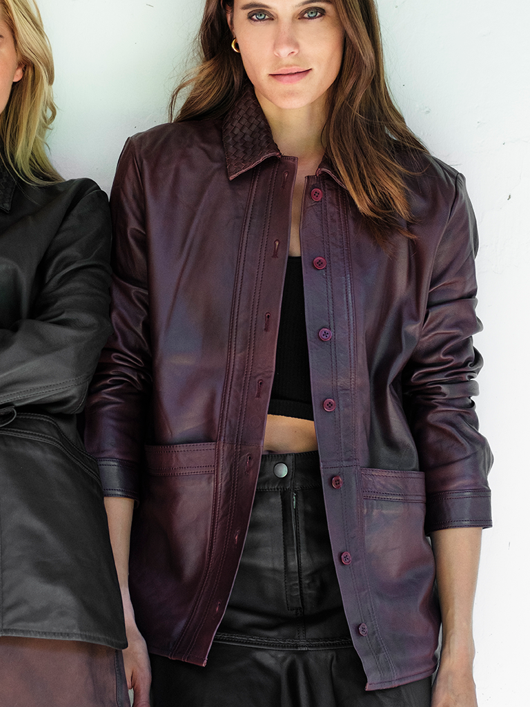 Chaqueta Mañio Cuero trenzada Color Burdeo