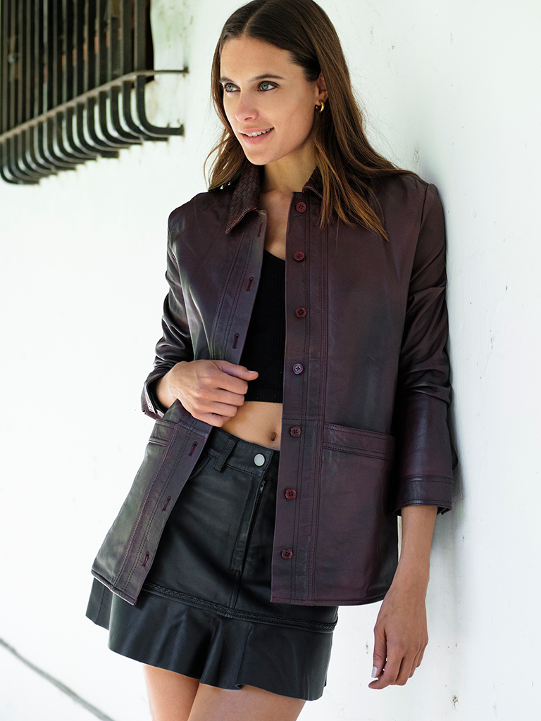 Chaqueta Mañio Cuero trenzada Color Burdeo