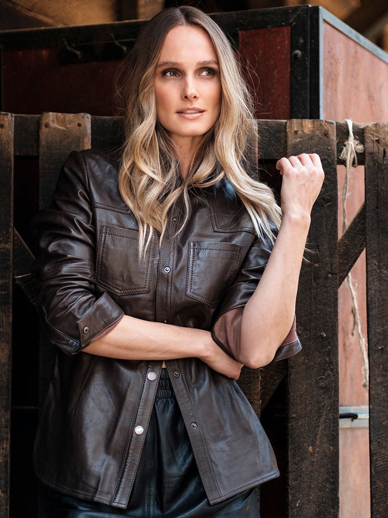 Camisa Cuero Chocolate en cuero premium — BOR Boutique
