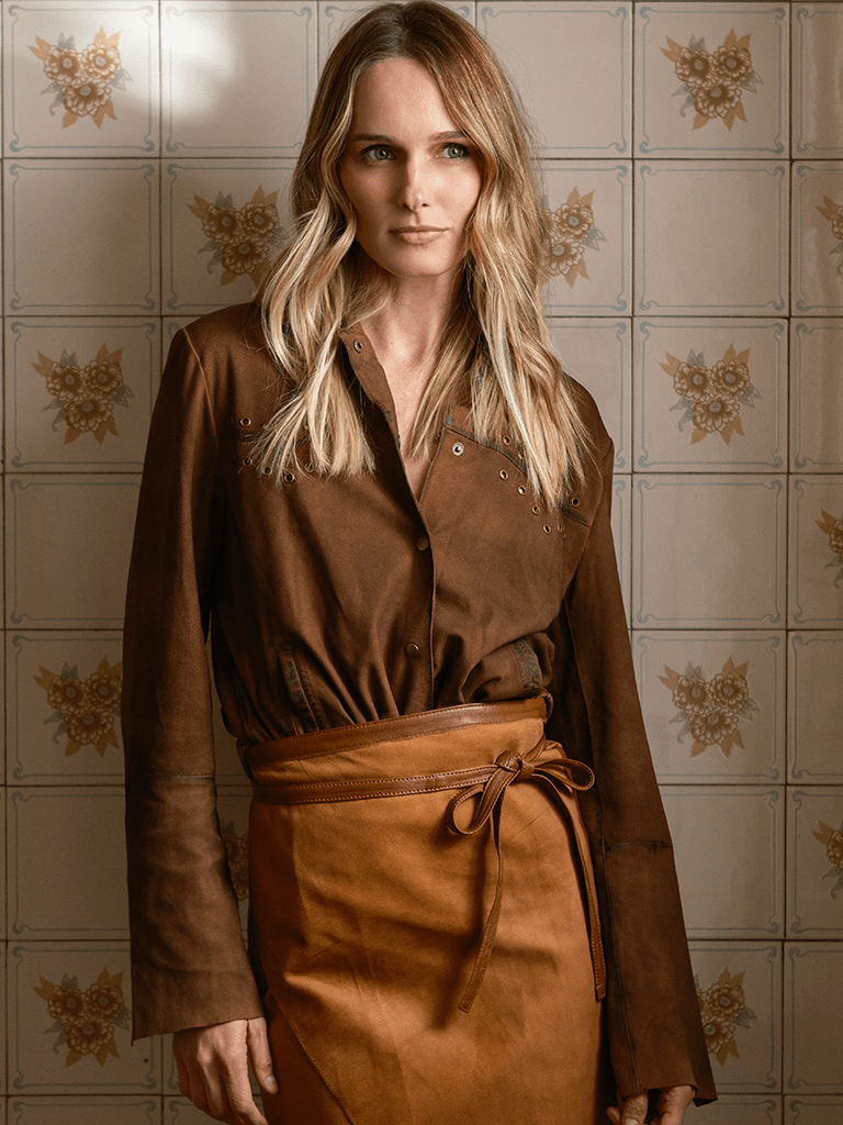 Camisa de cuero Gamuza Western Azul en cuero premium — BOR Boutique