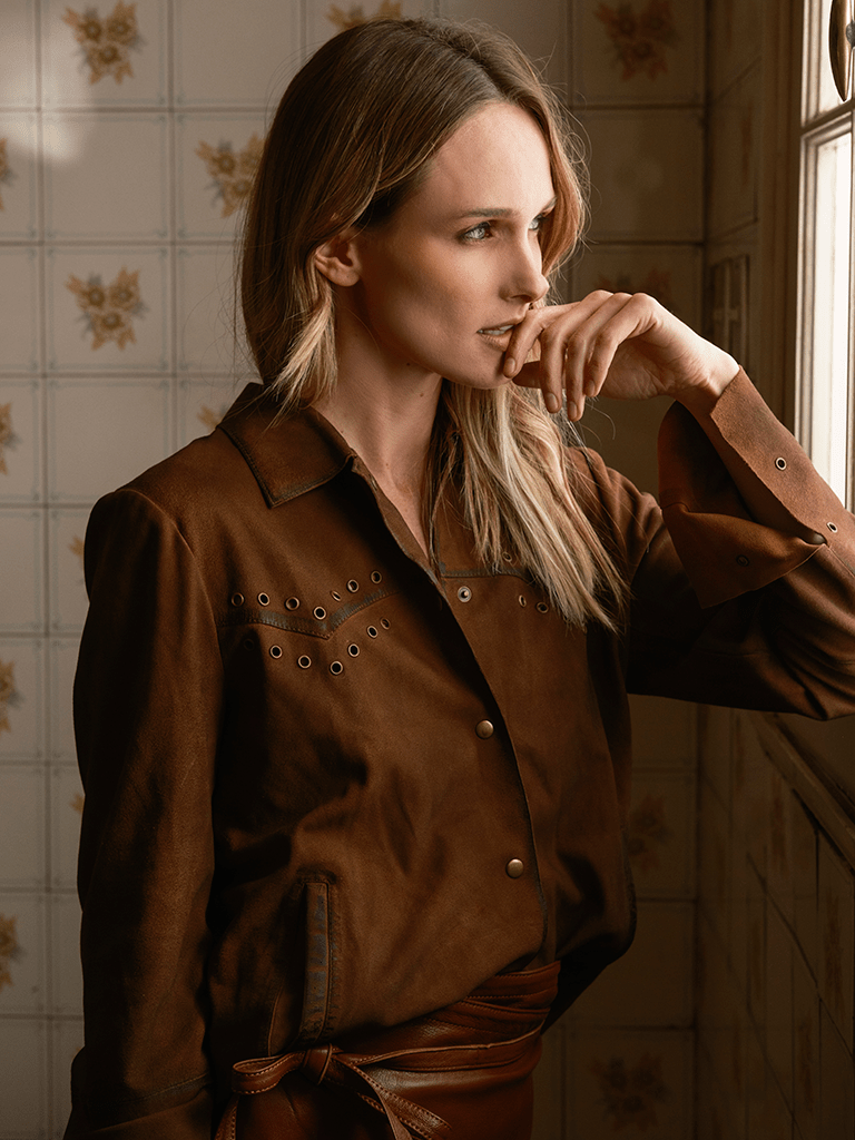 Camisa de cuero Gamuza Western Azul en cuero premium — BOR Boutique