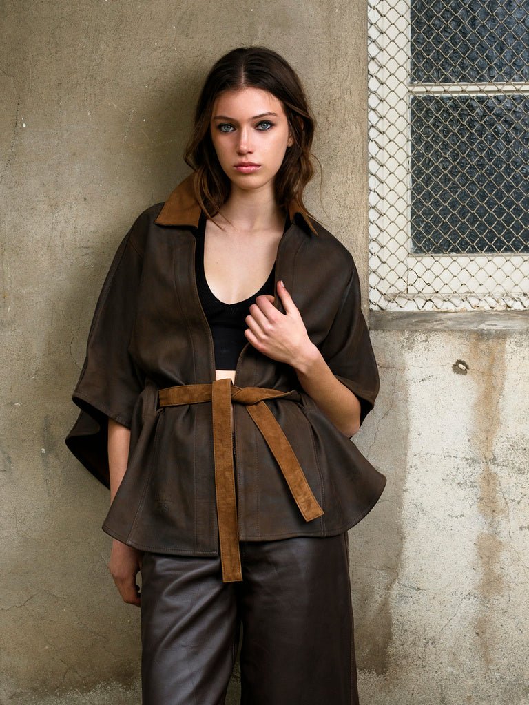 Capa Reversible Cuero y Gamuza Color Camel - Bor spa