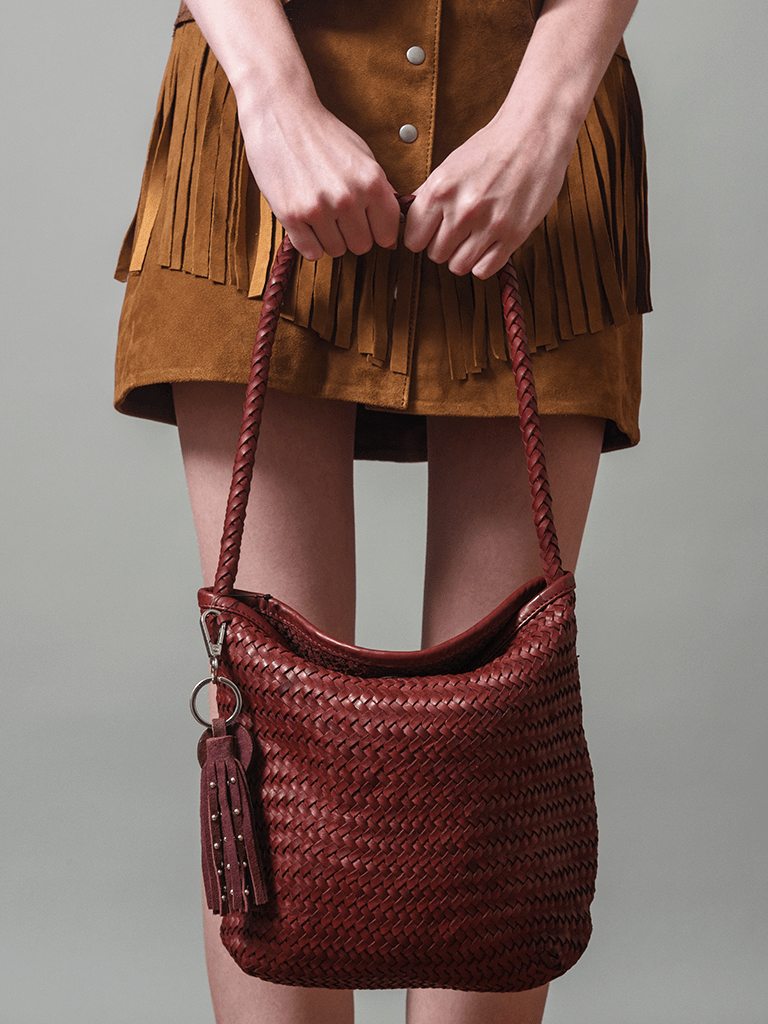 Cartera Cuero Trenzada Color Burdeo - Bor spa