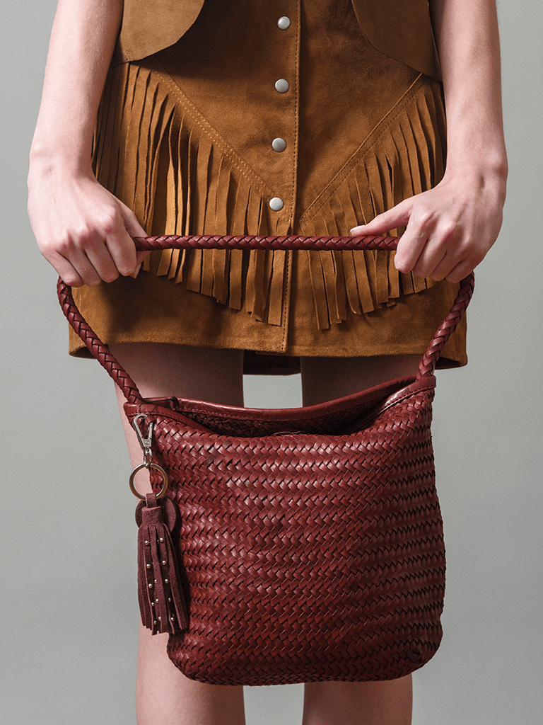 Cartera Cuero Trenzada Color Burdeo - Bor spa