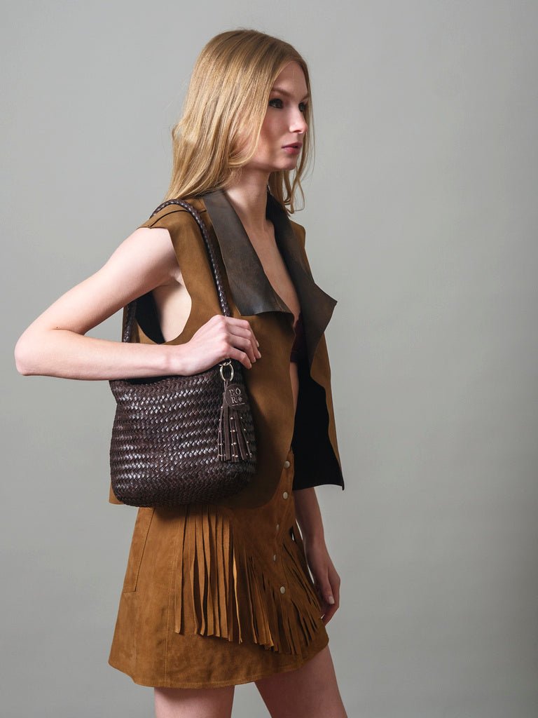 Cartera Cuero Trenzada Color Chocolate - Bor spa