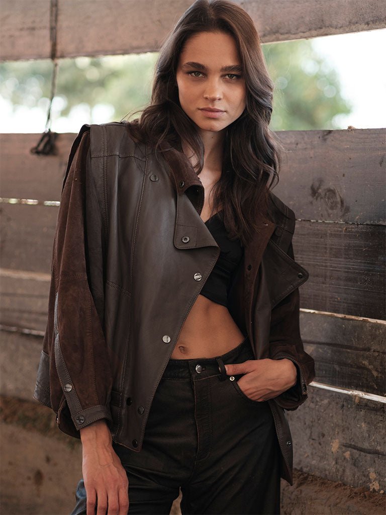 Chaqueta Cuero Y Gamuza Ivy en cuero premium — BOR Boutique