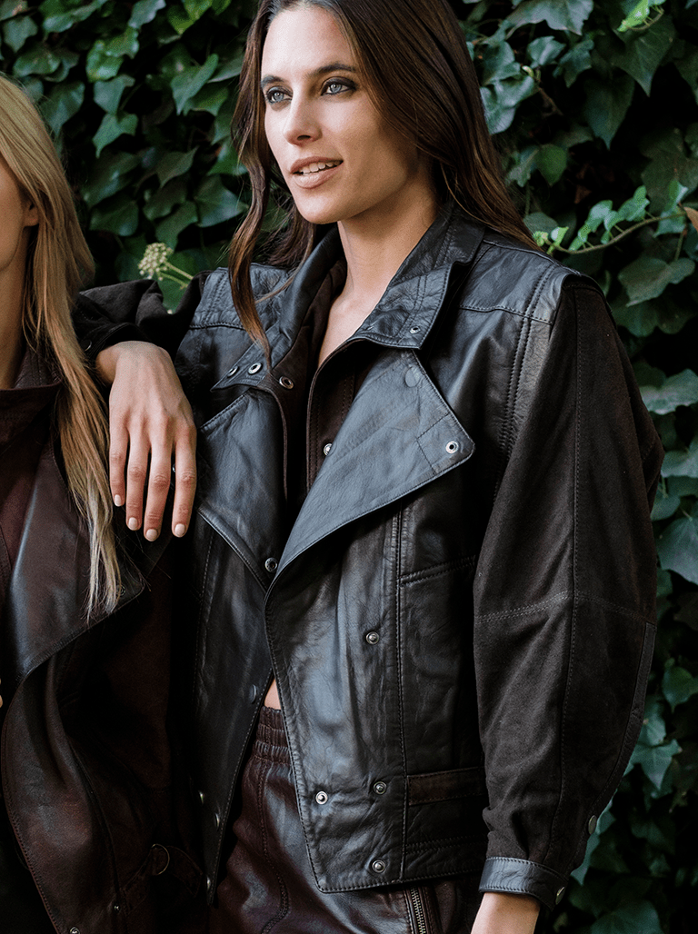 Chaqueta Ivy Cuero y Gamuza Café Vintage - Bor spa