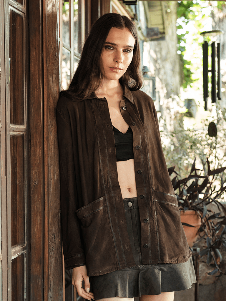 Chaqueta Manio Chocolate en cuero premium — BOR Boutique