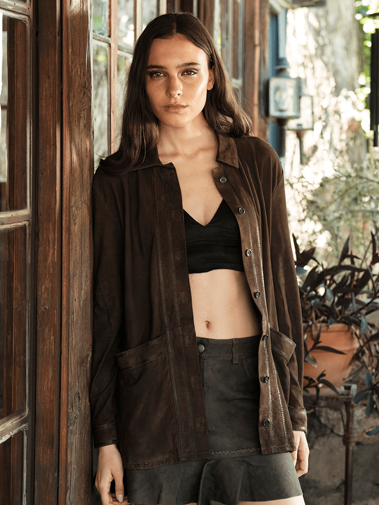 Chaqueta Manio Chocolate en cuero premium — BOR Boutique