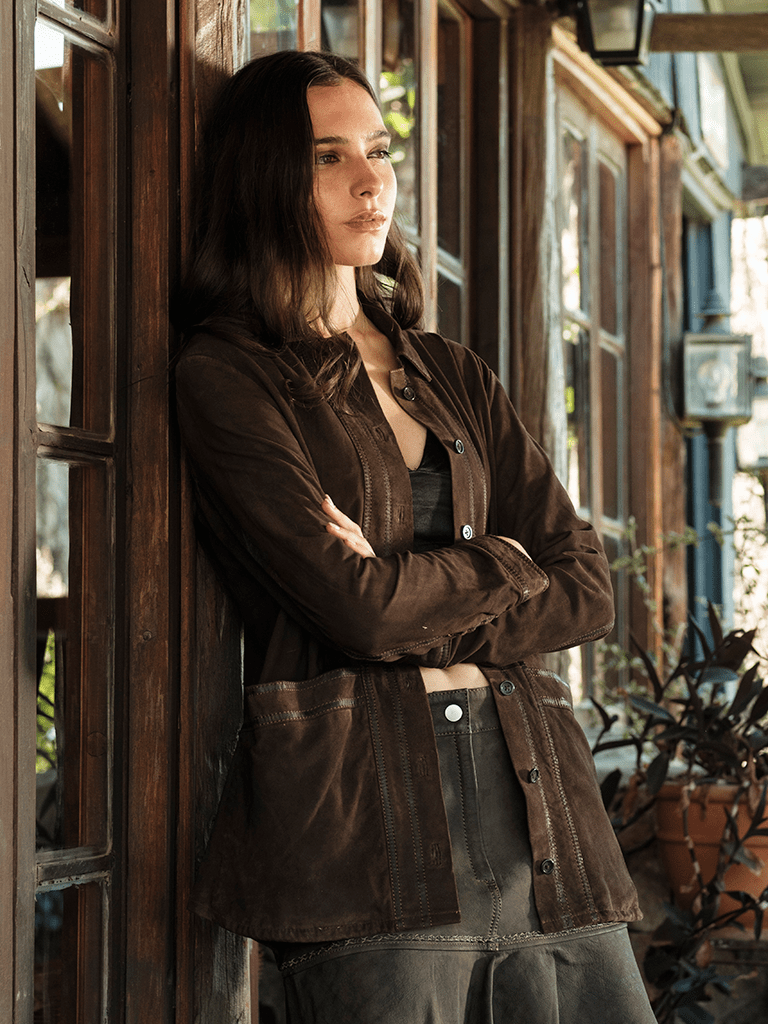 Chaqueta Manio Chocolate en cuero premium — BOR Boutique