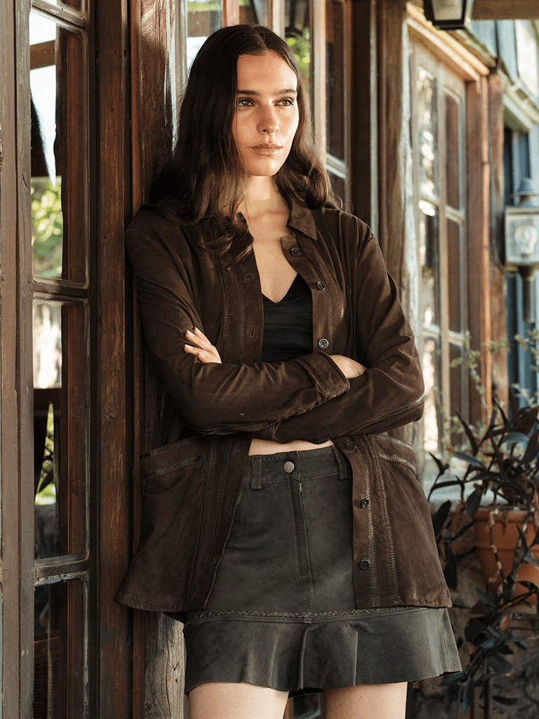 Chaqueta Manio Chocolate en cuero premium — BOR Boutique