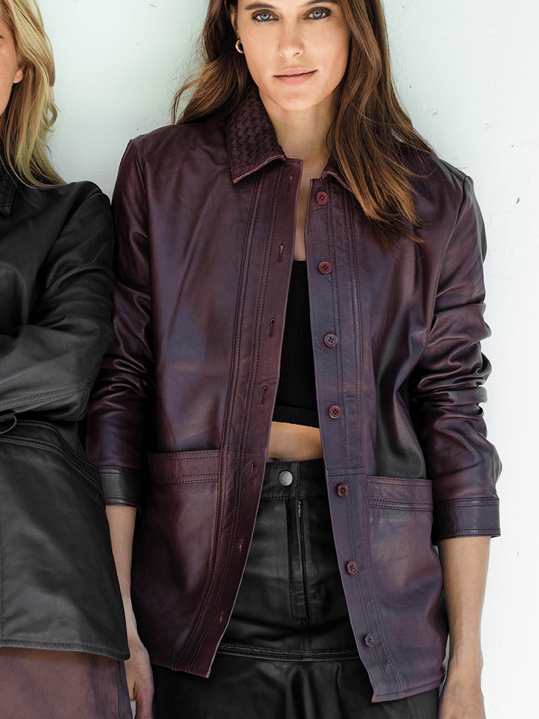 Chaqueta Mañio Cuero trenzada Color Burdeo - Bor spa