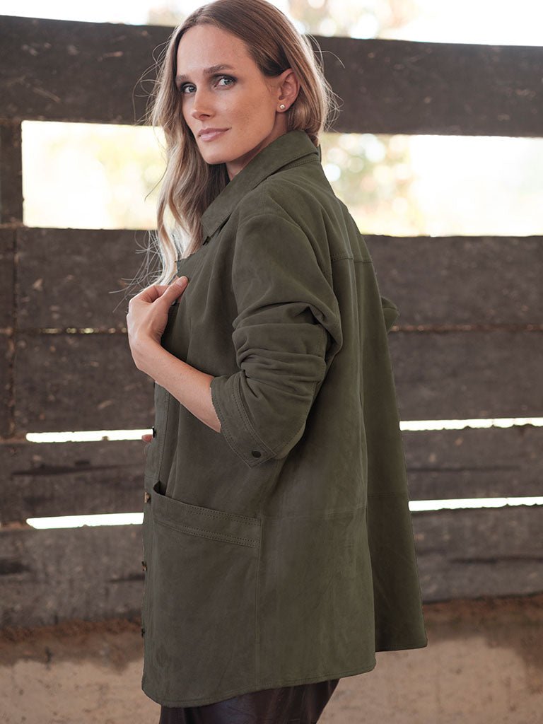 Chaqueta Manio Verde Botella en cuero premium — BOR Boutique