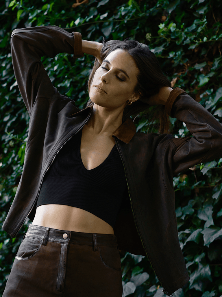 Chaqueta Reversible de Cuero y Gamuza Terra Café - Bor spa