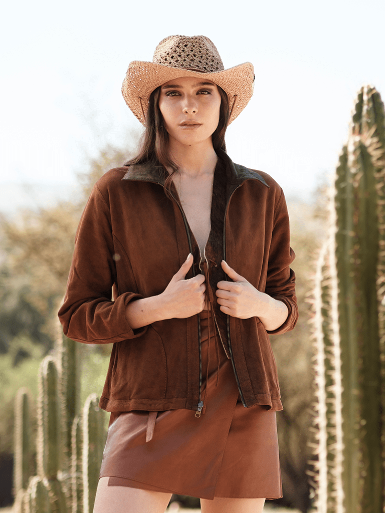 Chaqueta Reversible de Cuero y Gamuza Terra Café - Bor spa