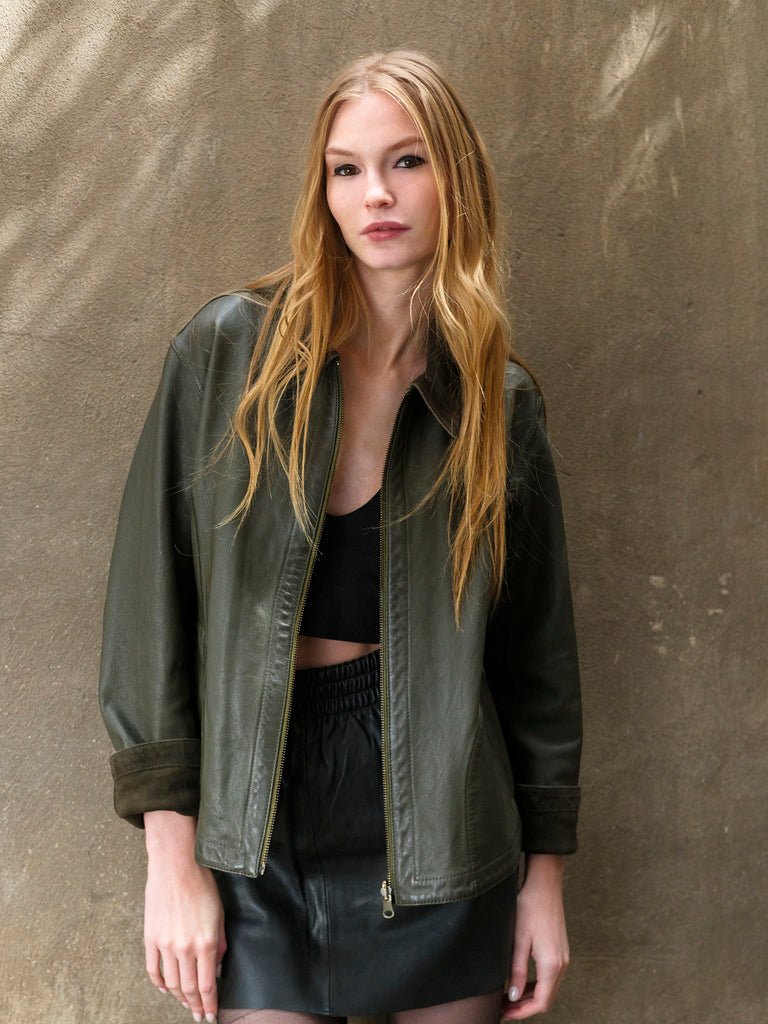 Chaqueta Terra Reversible de Cuero Verde - Bor spa