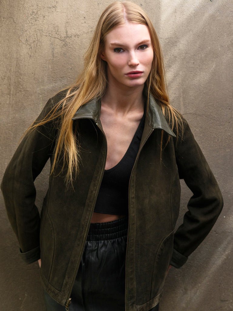 Chaqueta Terra Reversible de Cuero Verde - Bor spa