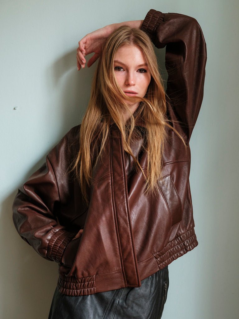 PREVENTA Chaqueta Cuero Bomber Color Cafe - Bor spa
