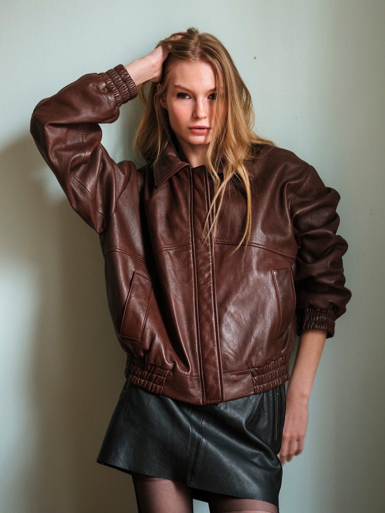 PREVENTA Chaqueta Cuero Bomber Color Cafe - Bor spa