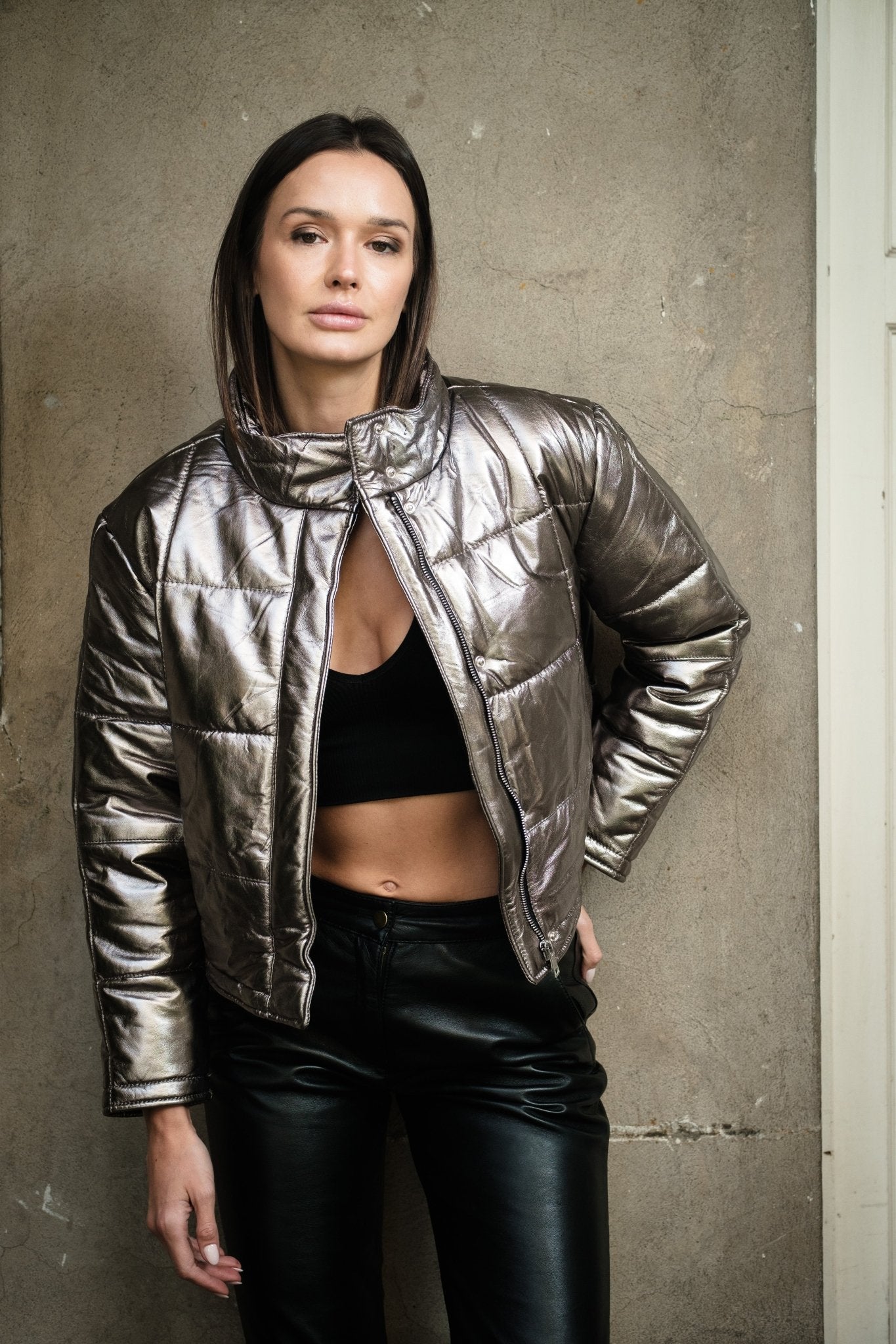 Puffa cuero Silver - Bor spa