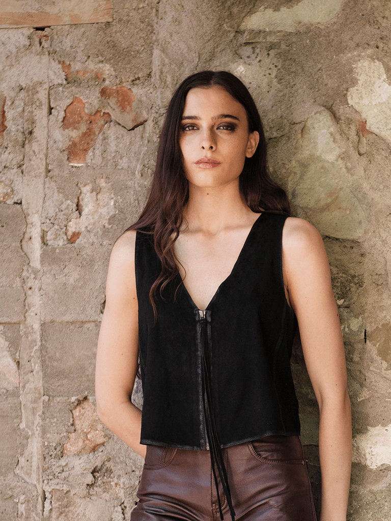 Top Cuero Sand Negro en cuero premium — BOR Boutique