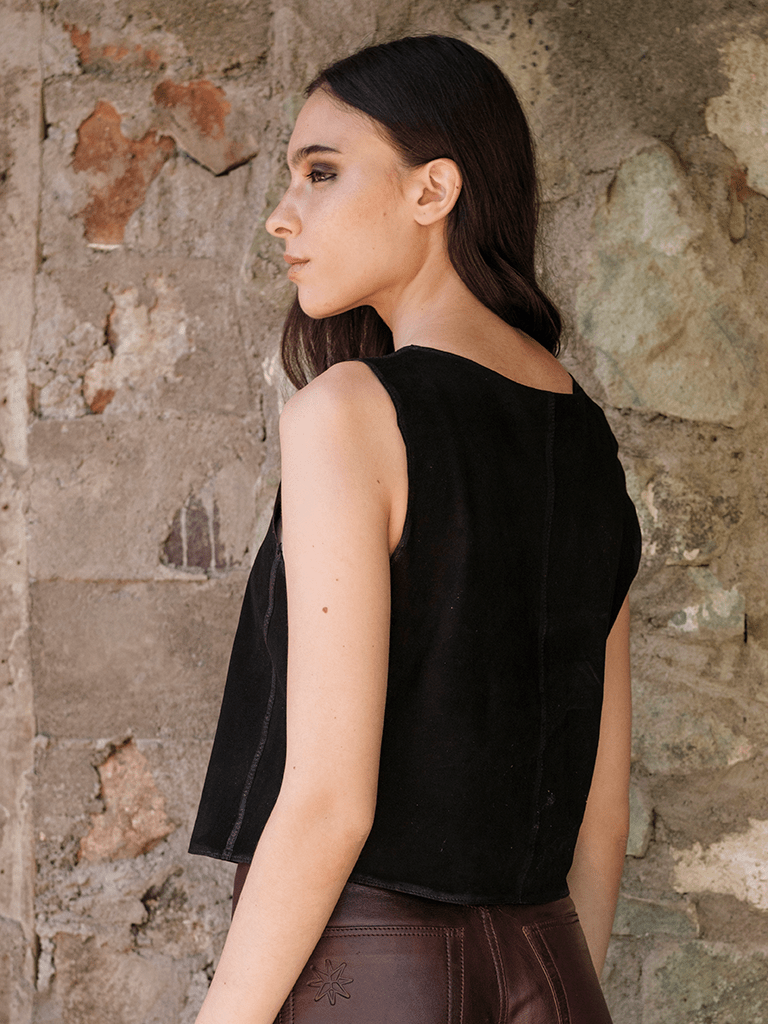 Top Cuero Sand Negro en cuero premium — BOR Boutique