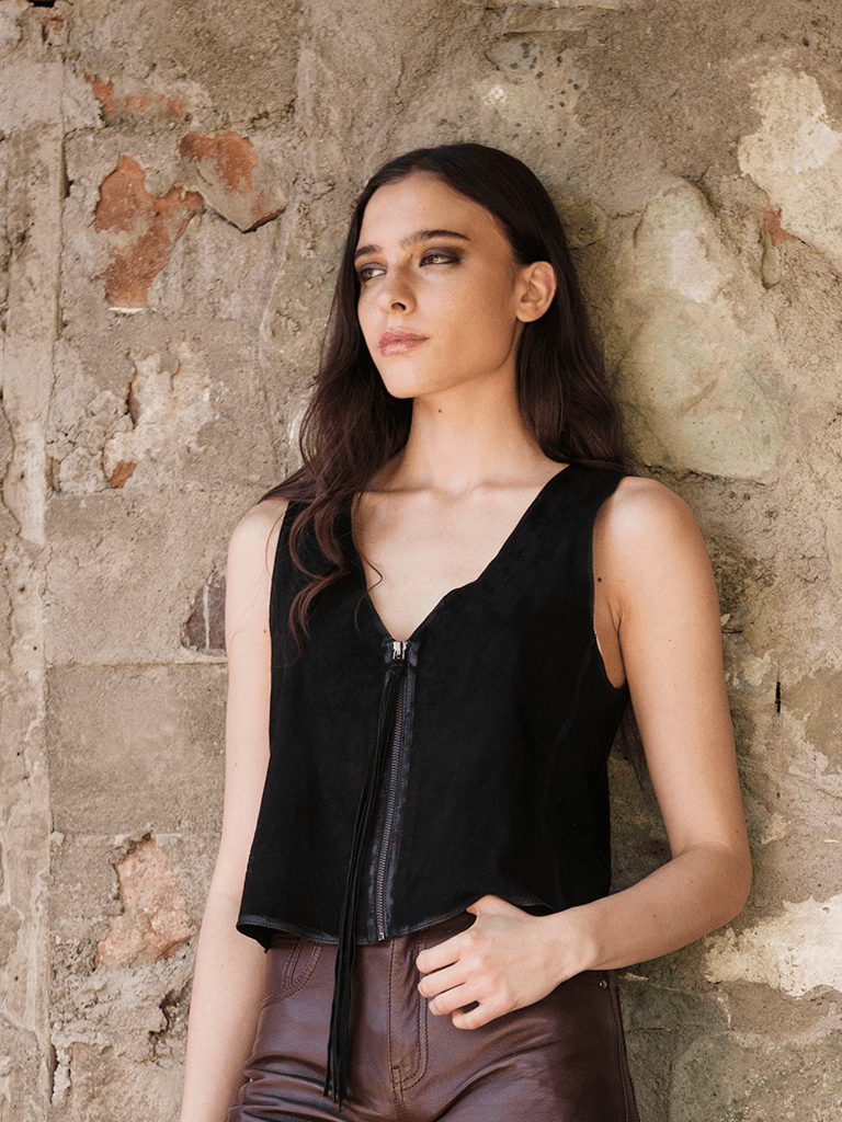 Top Cuero Sand Negro en cuero premium — BOR Boutique