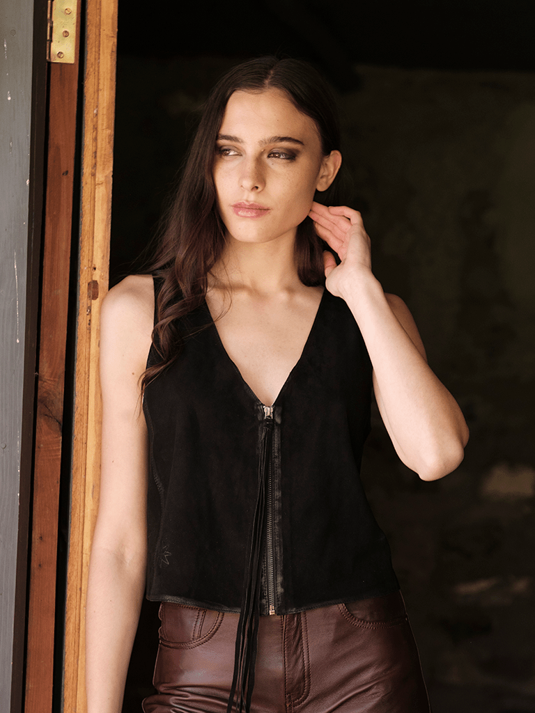 Top Cuero Sand Negro en cuero premium — BOR Boutique