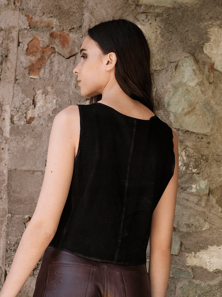 Top Cuero Sand Negro en cuero premium — BOR Boutique